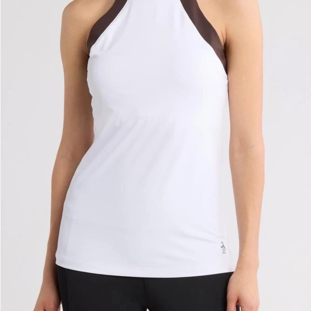 Women's Penguin White and Brown Asymmetrical Tennis Skirt and Halter Top